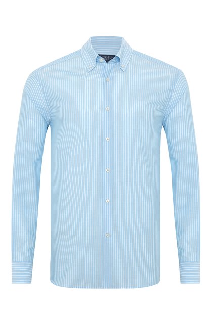 Albini Turquoise Striped Button Collar Tailor Fit Cotton Shirt