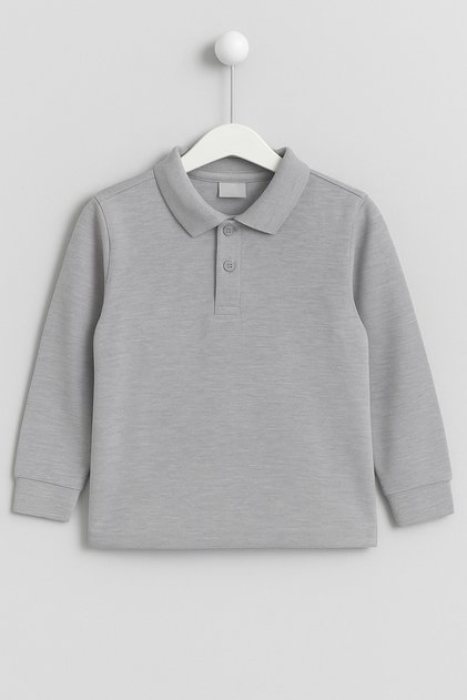 Unisex Children's Polo Collar Long Sleeve Gray T-shirt Age 5
