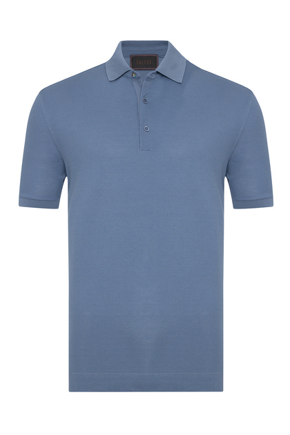 Blue Polo Neck Pique Cotton Regular Fit T-Shirt