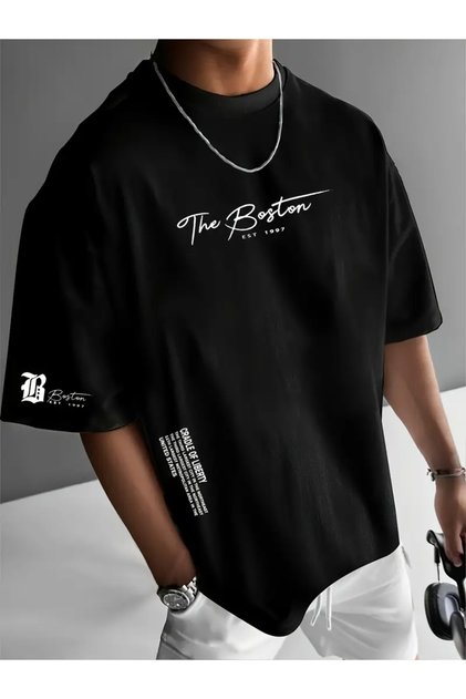 Unisex Boston Written Oversize T-Shirt