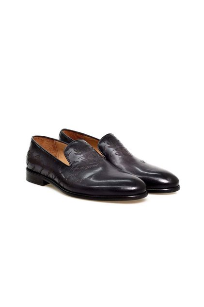 Gray Color Laceless Genuine Leather Men's Shoes