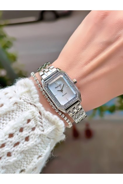 Steel Cord Square Case with Stone Motif Women's Wristwatch 3 Atm Waterproof with 2 Years Mechanism Warranty