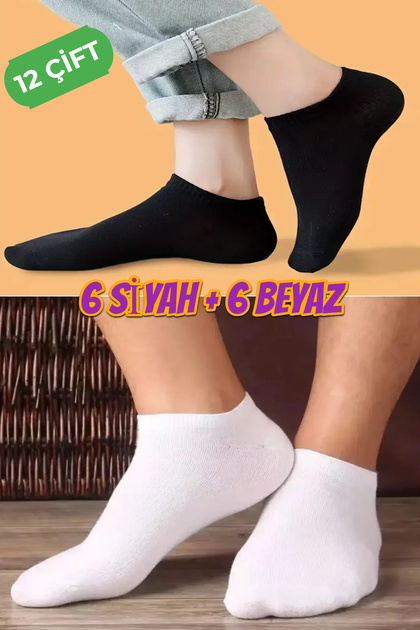 Black White Colored Cotton Men's Women's Booties Socks Ankle Length Short Sports Running Walking Socks 12 Pairs