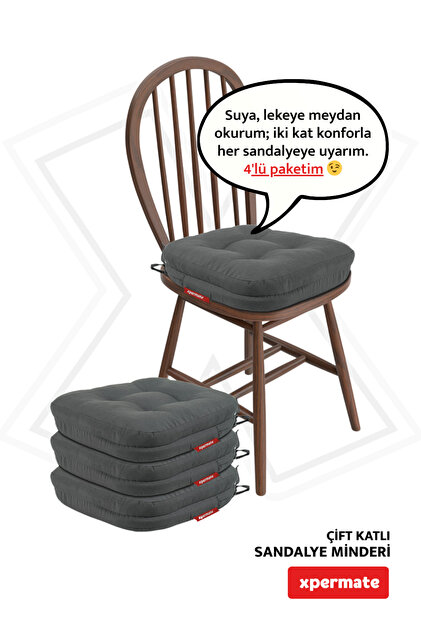 XPERMATE 4'lü Sandalye Minderi 42x42x8 cm Kalın Çift Kat Pofidik