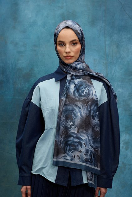 Rossa Pattern Soft Shawl - Cold Blue