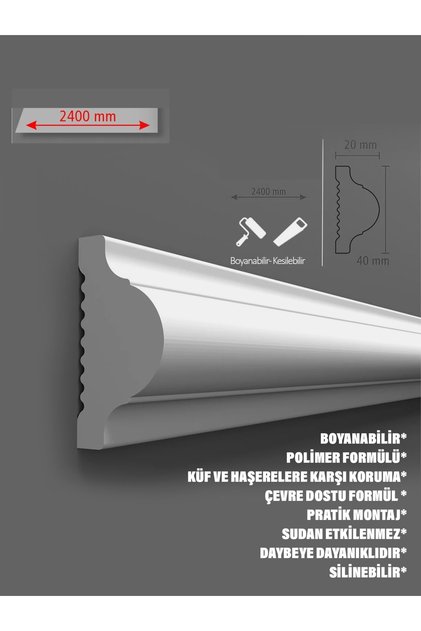Duvar Çıtası 4 Cm Boyanabilir 1 Boy 240 Cm