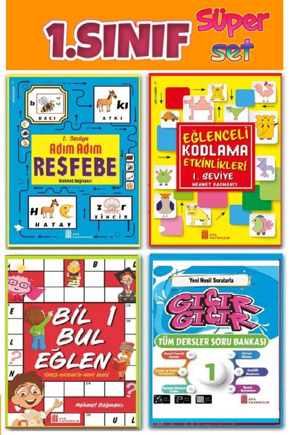 Ata 1.sınıf Resfebe Kodlama Bil Bul Eğlen Ata Test Kelime Oyunları Süper Eğlenceli Set( 4 Kitap)