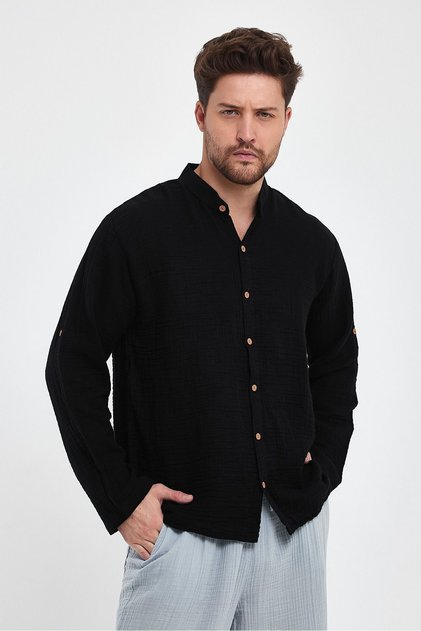 Men's Shirt - Muslin Judge Collar Long Sleeve Shirt - 4050
