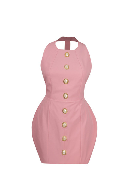 İnci Dress Sırt Dekolteli Pudra Pembe Mini Elbise