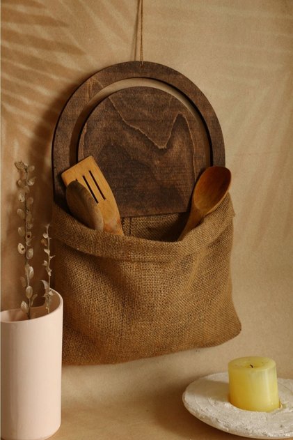 Dekoratif Duvar Süsü- Duvar Dekoru- Geniş Hazneli Vintage Ahşap Organizer - Kaşıklık - Duvar Süsü.