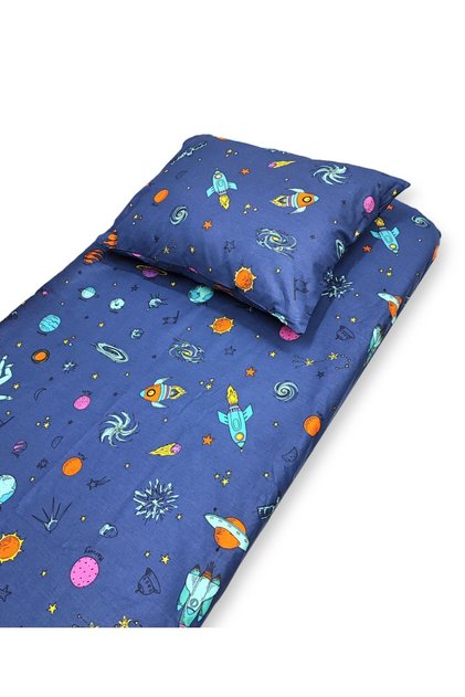 Children's Elastic Sheet and Pillow Case 90x190 Montessori Dark Blue Space