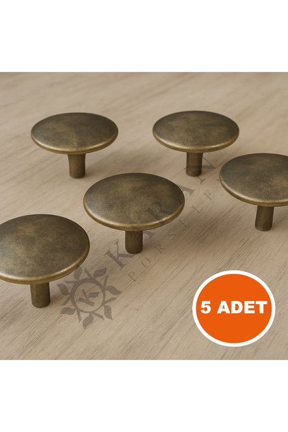 5 Adet Lüks Metal Eskitme Sarı Düğme Çekmece, Dolap, Mutfak, Vestiyer Kulbu