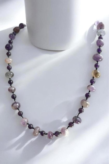 Genuine Amethyst Natural Stone Long Unisex Necklace (70-80 cm)