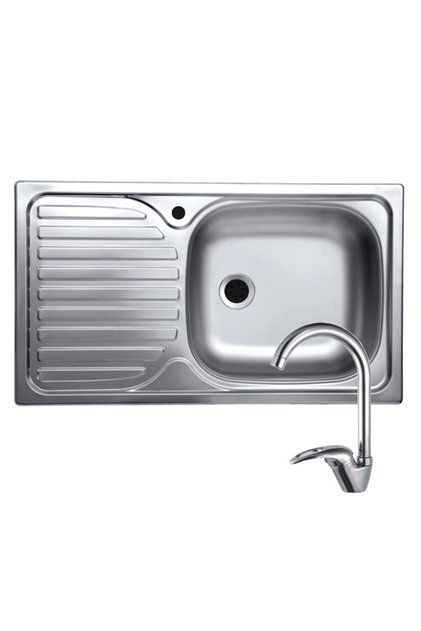 Set chiuvetă anticalcar din oțel inoxidabil pentru blat plus baterie mixer Swan, 43,5x76 cm, cuvă dreapta