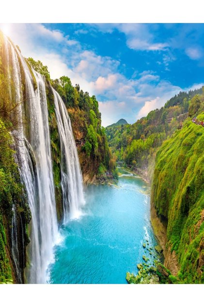 Fototapet de perete autoadeziv si lavabil Cascada46 Cascada de pe deal, 150 x 205 cm