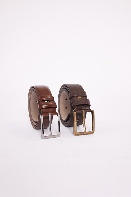 Men's Set of 2 3.5 cm Classic 4 cm Sports Brown Belt