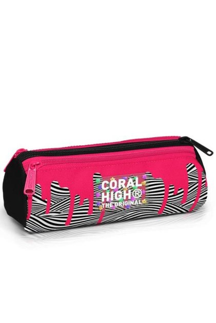 Kids Pink Black White Patterned Three Compartment Pencil Bag 11178