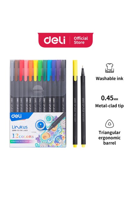 Deli EQ900-12 Linkus Fine Liner Pen – 12 Colors, 0.45mm