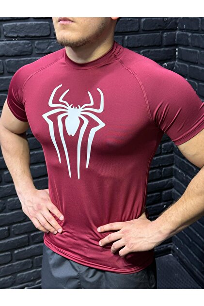 Slim Fit Men's T-Shirt - Burgundy Colored Compression Model