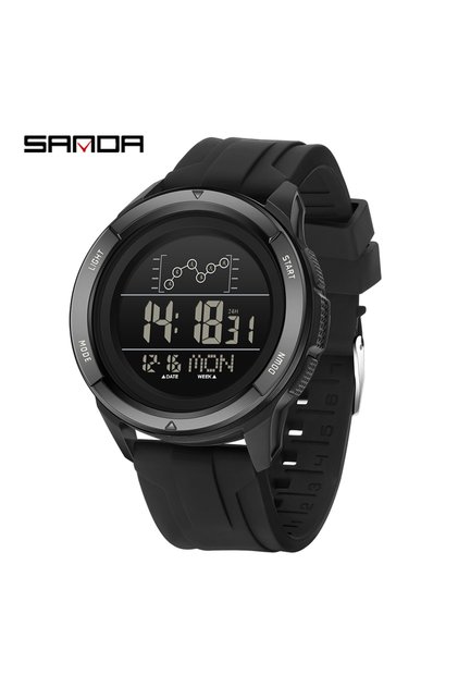 GJ Black SANDA Electronic Watch Nylon Strap Digital Display Multifunctional Alarm Clock Student Watc