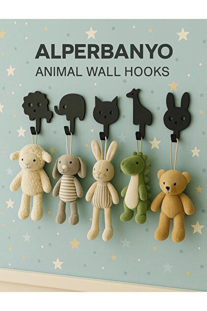 Yapışkanlı Mini Hayvan Askılık – 5’li Set, Çocuk Odası Dekoru - Dolap Askılığı