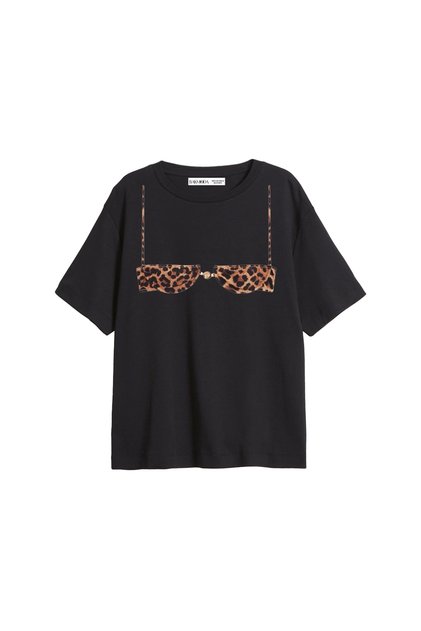 Leopard Tiny Bikini Printed Relaxed Fit Black Women's T-Shirt
