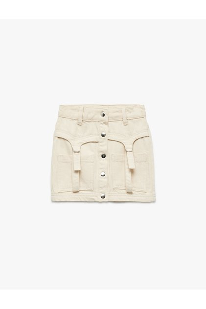 Cotton Pocket Detailed Buttoned Mini Denim Skirt