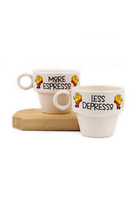 More Espresso & Less Despresso Set of 2 Espresso Cups - Gift Ceramic Cup