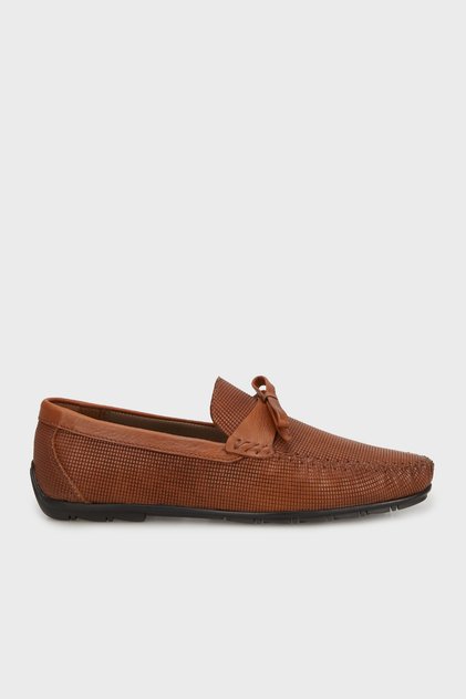 Genuine Leather Bow and Stitching Detailed Loafer Shoes Men's Shoes