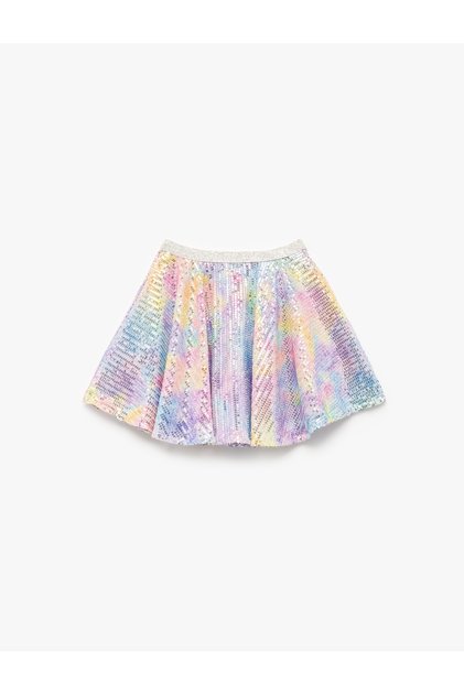 Sequin Sequined Elastic Waist Relaxed Cut Flared Mini Skirt