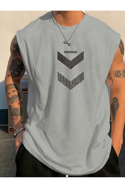 Perseverance Printed Sleeveless Tshirt Men's Zero Sleeve Clothing Fitness Clothing Oversize T-Shirt