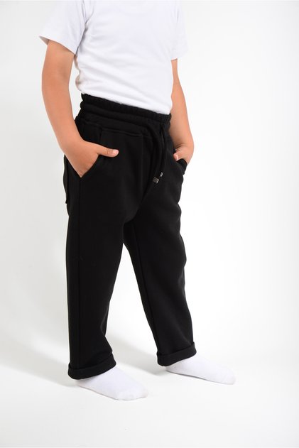 Black Jogger Pants Lakos Fabric with Side Pockets - Elastic Waist - Laces