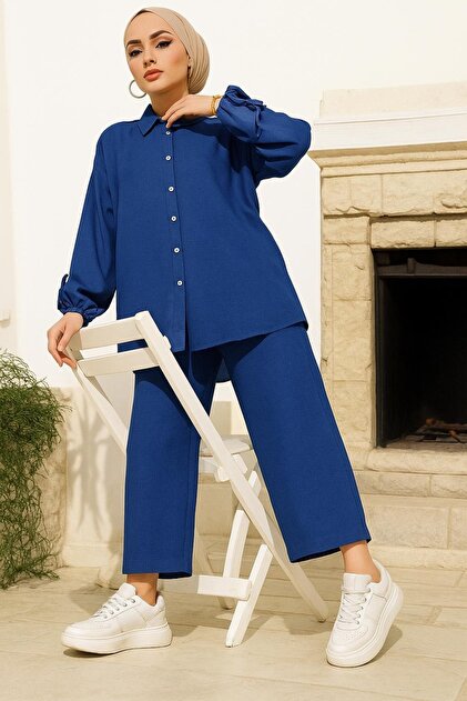 Button Detailed Double Linen Set