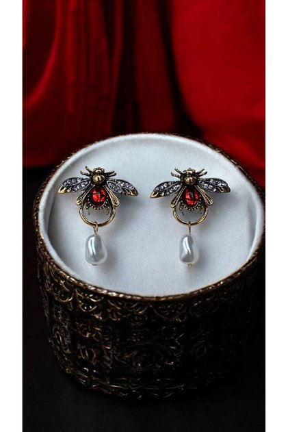 Vintage Pearl Zircon Stone Firefly Earrings