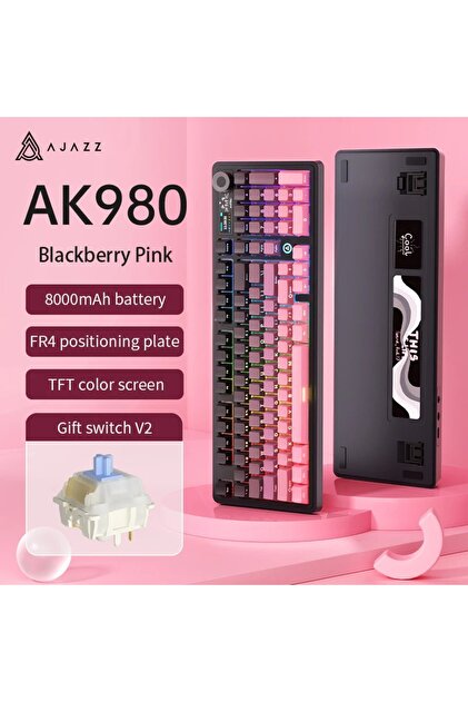 Coverzone Ajazz AK980 Ekranlı Mekanik Klavye RGB, Tam Boy Hot-Swap