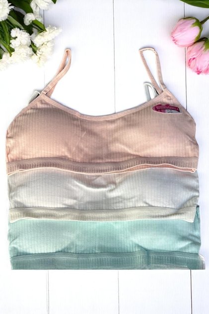 Girl's 3-Piece Extra Comfortable Camisole with Rope Strap and Pad Bustier Crop