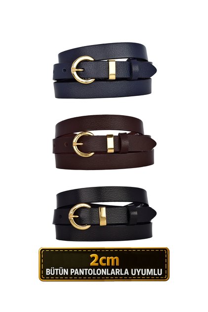 100% Genuine Leather Set of 3 Gold Color Suit Buckle 2cm Women's Belt Black, Dark Coffee, Laci_Kilt_Gold