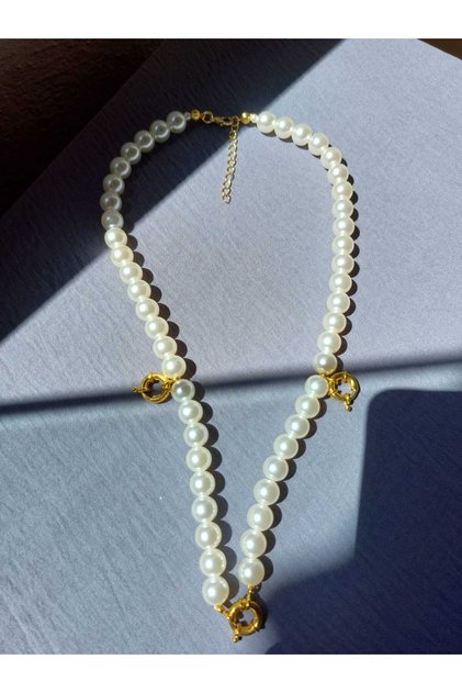 60cm Pearl Mariner's Rudder Necklace Triple You Can Wear All Gold