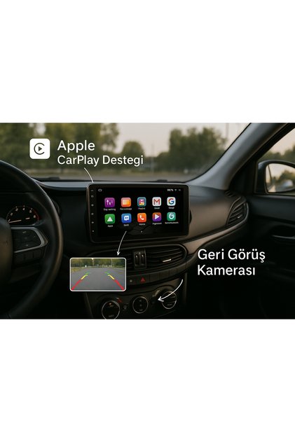 Fiat Egea Uyumlu 9” Dokunmatik Multimedya Sistemi – Apple CarPlay & Android Auto, Geri Görüş Kamera