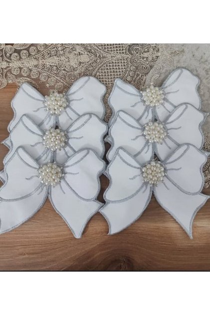 6 Pieces Beaded Bow Coffee Presentation Napkin, Serving Napkin, Cocktail Napkin