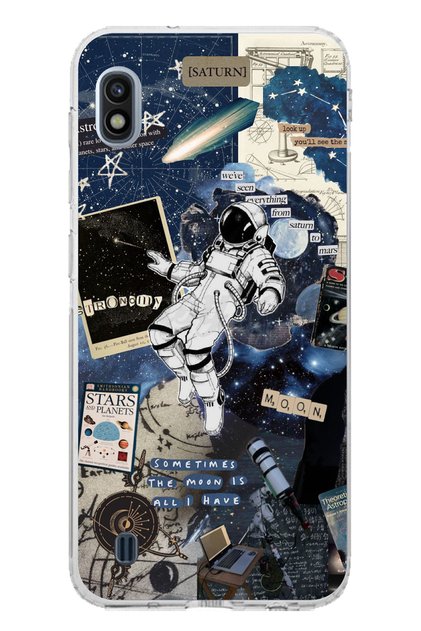 Samsung Galaxy A10 Compatible Retro Astronaut Design Transparent Silicone Case