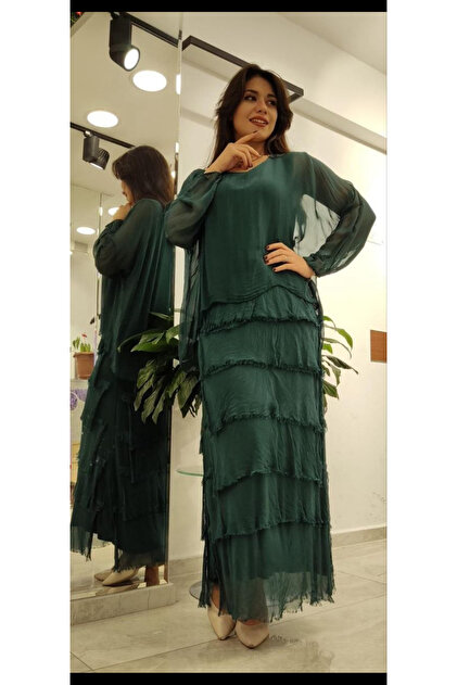 Cb Made In Italy Italian Silk Layered Maxi Dress- Trendyol