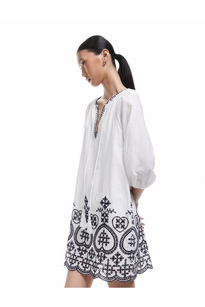 Cotton Lined Ethnic Print Long Balloon Sleeve Above Knee Dress