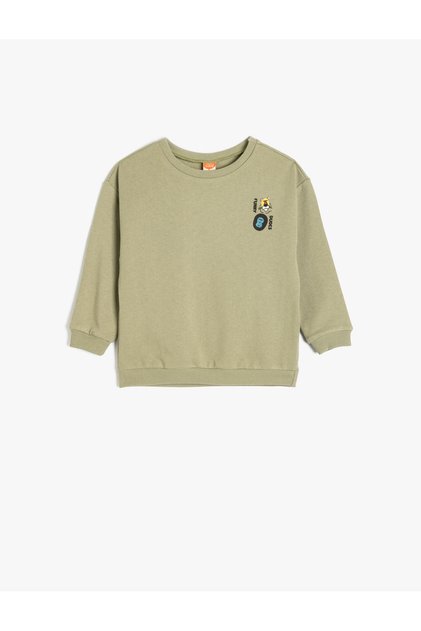Teddy Bear Printed Long Sleeve Crew Neck Cotton Hooded Sweatshirt