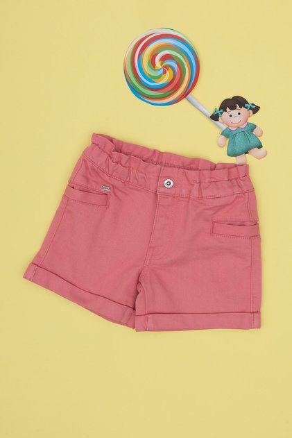 Kız Çocuk Pembe Relax Fit Belden Büzgü Detaylı Jean Şort 50301833-VR167