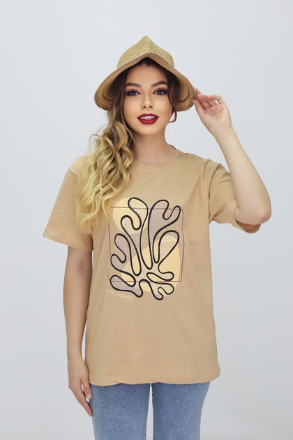 Stoned and Printed Compact Combed Cotton Bicycle, Crew Neck T-Shirt