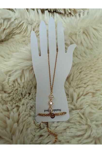 Zircon Stone Gold Heart Model Shahmeran Bracelet (Thin Chain Gold Stone Shahmeran Bracelet)
