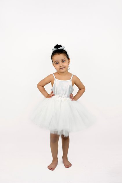 Glittery Rope Strap Snap Fastener Girl's Bodysuit and Bow Fluffy Tutu Skirt Set