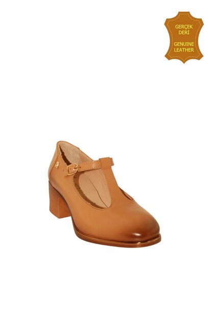 Venus 2512705Y Vintage Heeled Mary Jane Model Women's Leather Shoes Taba m