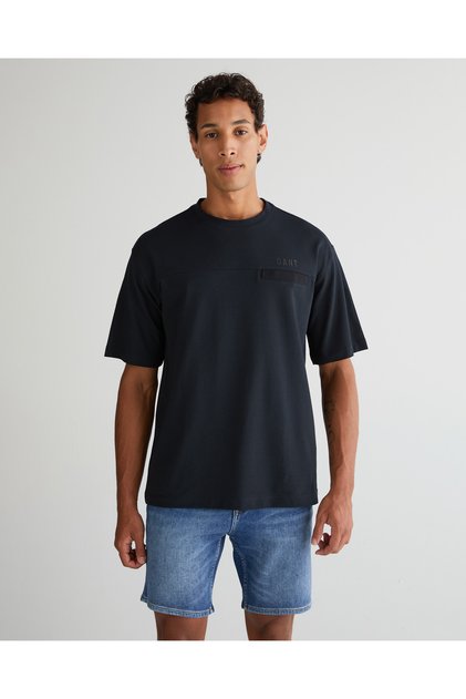 Erkek Siyah Relaxed Fit Bisiklet Yaka Logolu T-Shirt